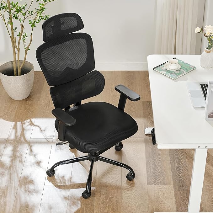 Ergonomic Office Chair,Home Mesh Office Desk Chairs,High Back Office Chair 330 LBS,Swivel Computer Task Chair with 2D Armrest,Lumbar Support,Adjustable Headrest,Rocking Function (Black)