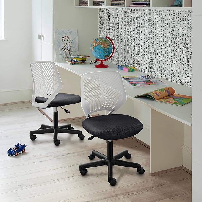 Yaheetech Students Cute Desk Chair Low-Back Armless Study Chair w/Lumbar Support Adjustable Swivel Chair in Home Bedroom School, Dark Gray