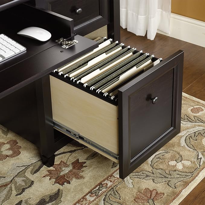 Sauder Edge Water Executive Desk, Double Ped Desks, Roomy Workspace - Estate Black Finish