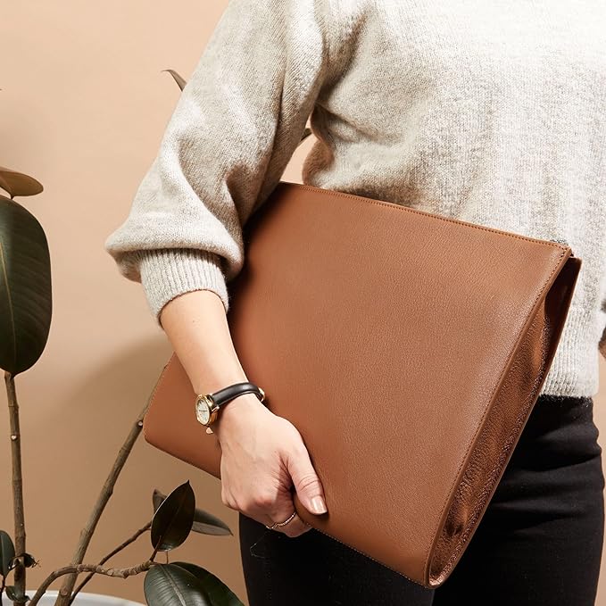 Leatherology Cognac Leatherolgy Zippered Document Holder with Interior Pocket for Tablet