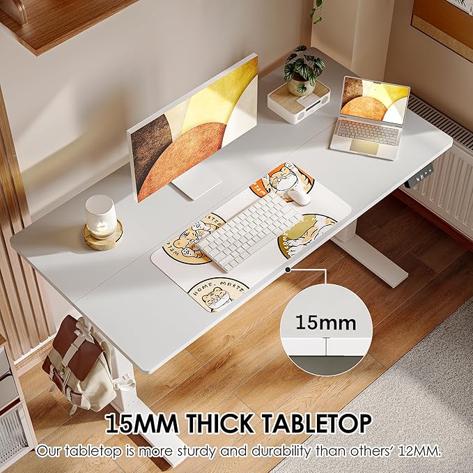 TIQLAB Height Adjustable Electric Standing Desk, 40 x 24 inch, Sit Stand Up Desk, Splice Board, Computer Home Office Desk, White Top