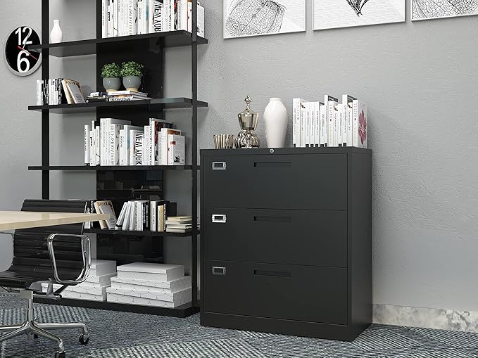 Lateral File Cabinet with Lock,Metal Filing Cabinet with 3 Drawer,Steel Lateral File Cabinet for Legal/Letter A4 Size,Wide File Cabinet for Office Home,Assembly Required