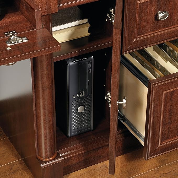 Sauder Palladia Computer Desk with Hutch, Large Storage and File Drawer, Home Office Desk - Select Cherry Finish