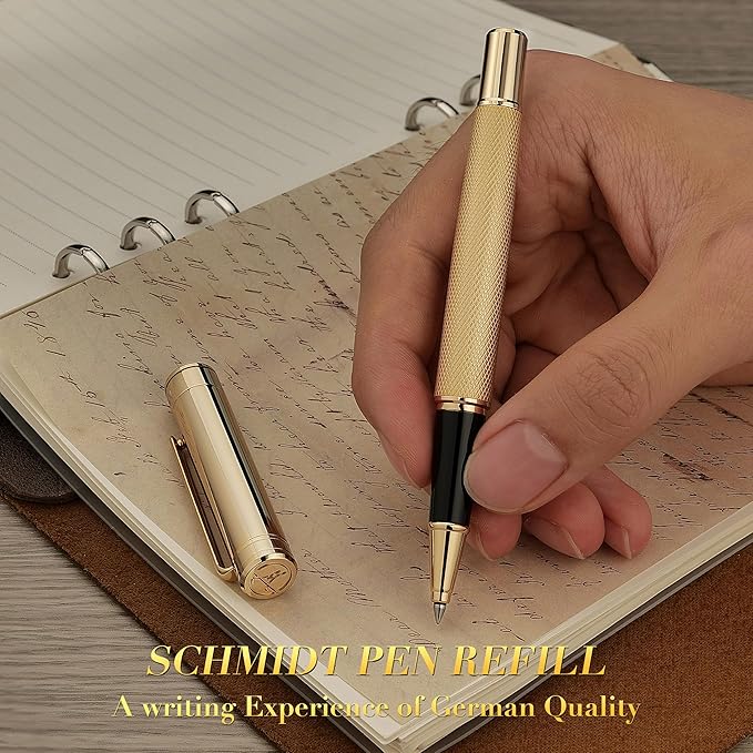 Gold Personalized Rollerball Pen, Stunning Luxury Pen with Mesh Texture Design and 24K Gold Finish, Fancy Gift Set for Men & Women, Business Signature, Executive, Office,Fancy Designer Pens