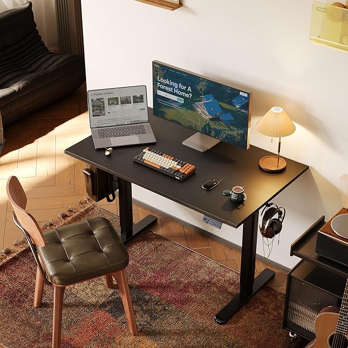INNOVAR Electric Standing Desk, Adjustable Height Stand up Desks, 48 x 24 Inches Sit Stand up Desk for Home Office Computing, 3-Preset Memory Height Ergonomic Rising Desks, Black