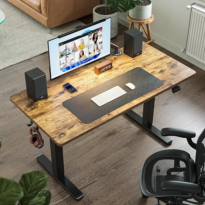 FEZIBO Electric Standing Desk Height Adjustable, 55 x 24 Inches Sit Stand up Desk, Home Office Computer Desk Rising Memory Presets (Vintage Brown)