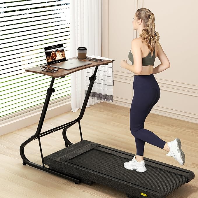 GRLEAF Adjustable Height Standing Desk for Walking Pad Treadmill, Desk for Laptop with Cup Holder, Desk for Bike/Cycling, Used for Bedrooms and Offices (Vintage Brown)