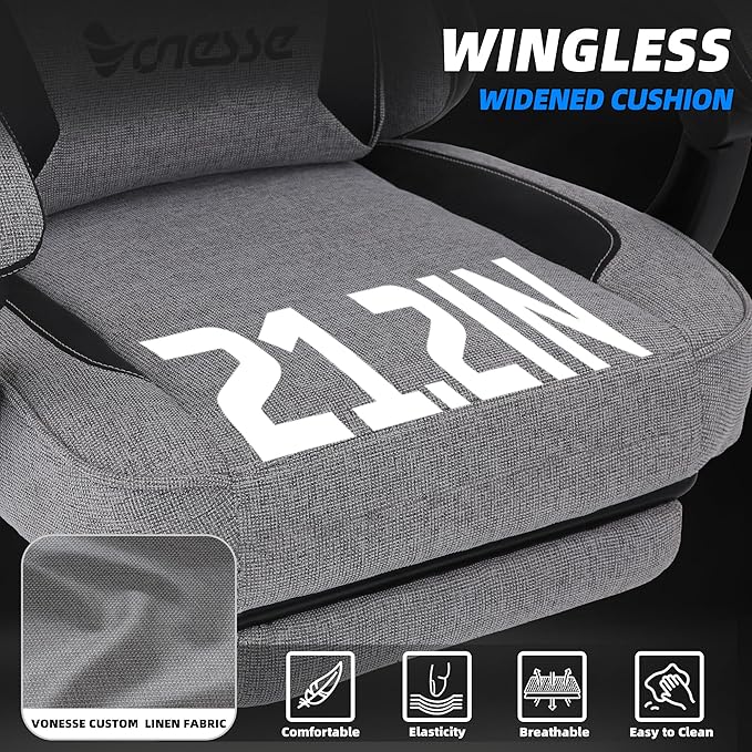 Vonesse Gaming Chair, Computer Chair Fabric with Pocket Spring Cushion, Office Chair with Footrest and Massage Lumbar Support, Reclining Gaming Chairs for Adults 250LBS (Grey)