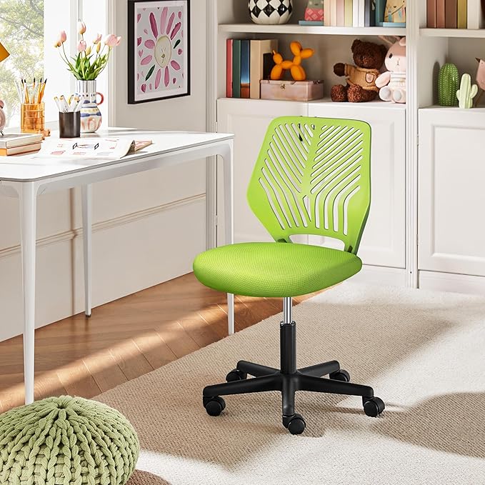 Yaheetech Kids Cute Desk Chair Armless Small Computer Chair with Lumbar Support for Teens Low-Back Bedroom School, Green