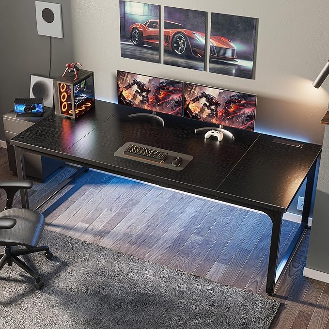 Huuger 71 x 31.5 Inch Desk with Power Outlets & USB-C,1.2 Inch Thicker Desktop, Robust Metal Tubes, Deep Computer Desk, Heavy Duty Office Desk, Work Desk for Home Office, Black