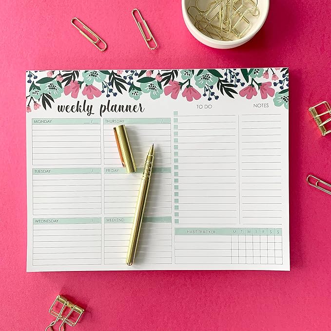 Weekly Planner Pad, 52 Letter Size Tear Off Sheets, 8.5” x 11” Undated Calendar Weekly Desk Planner Notepad, Daily Schedule Priorities To Do List for Week (Style 1)