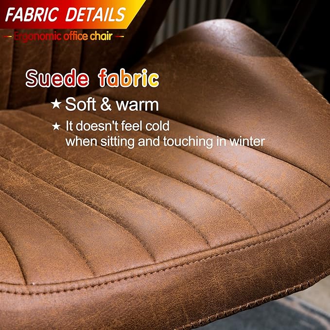 ovios Ergonomic High Back Office Chair, Mid-Century Modern Faux Suede Leather Chair with Padded Armrests, Comfy Executive Computer Task Swivel Rolling Chairs, Brown