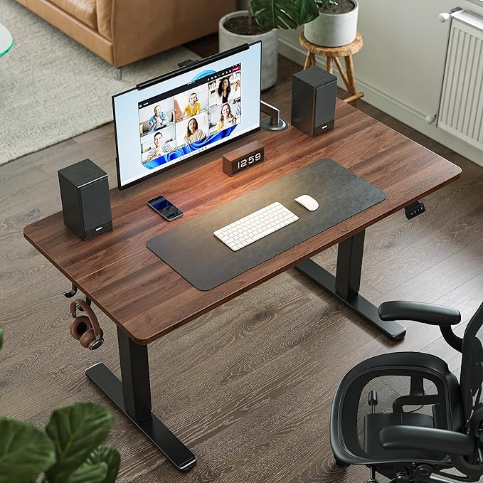 FEZIBO Electric Standing Desk Height Adjustable, 40 x 24 Inches Sit Stand up Desk, Home Office Computer Desk Rising Memory Presets (Dark Walnut)