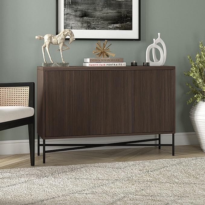 Henn&Hart 48" Wide Rectangular Buffet Table in Warm Brown, for Home, Living Room, Bedroom, Entertainment Room, Office