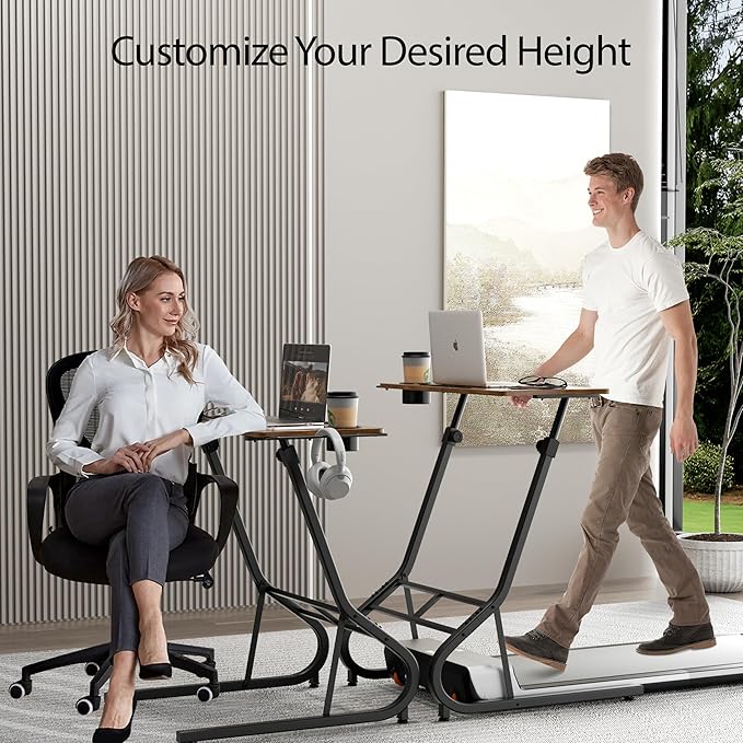 GRLEAF Adjustable Height Standing Desk for Walking Pad Treadmill, Desk for Laptop with Cup Holder, Desk for Bike/Cycling, Used for Bedrooms and Offices (Vintage Brown)