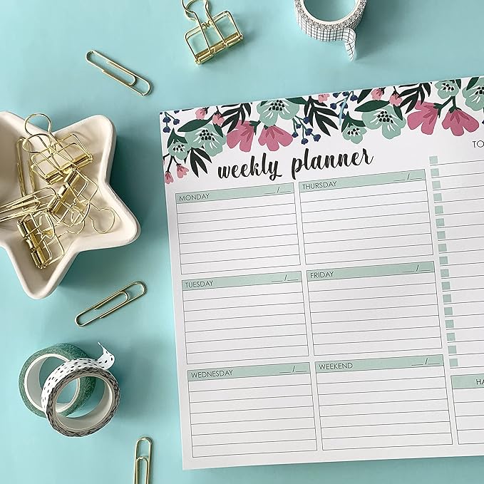 Weekly Planner Pad, 52 Letter Size Tear Off Sheets, 8.5” x 11” Undated Calendar Weekly Desk Planner Notepad, Daily Schedule Priorities To Do List for Week (Style 1)