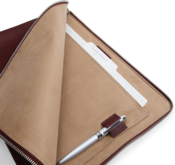 Leatherology Bordeaux Leatherolgy Zippered Document Holder with Interior Pocket for Tablet