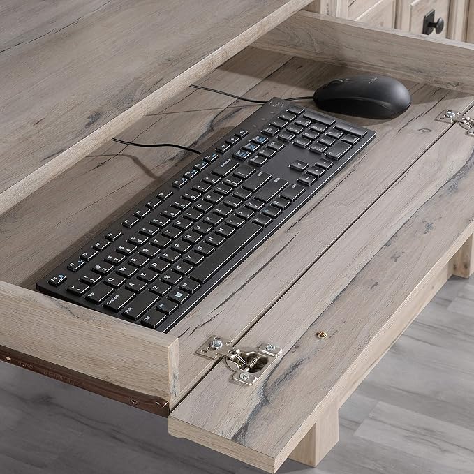 Sauder Palladia Computer Desk with Hutch, Home Office Desk with Drawers, File Cabinet Storage Drawer, Cable Management, Keyboard Tray, in Split Oak Finish