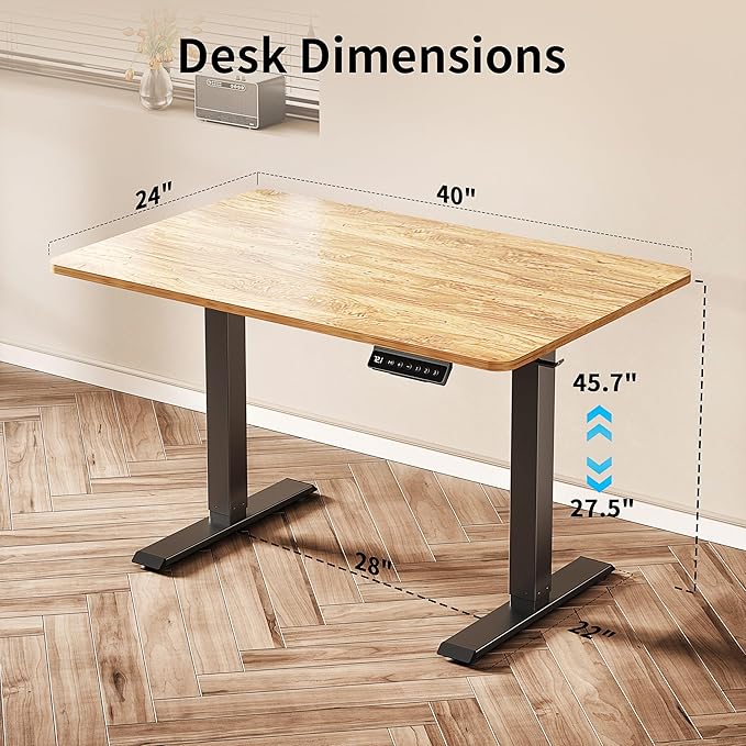 BIZUM 40x24 Inch Electric Standing Desk with Memory Presets, Quiet Motor Height Adjustable Stand Up Desk for Home Office & Gaming, Ergonomic Sit Stand Workstation,Light Rustic Brown