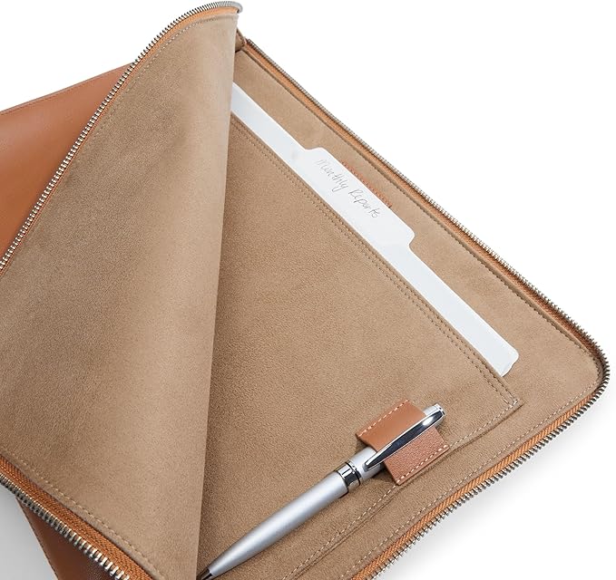 Leatherology Cognac Leatherolgy Zippered Document Holder with Interior Pocket for Tablet