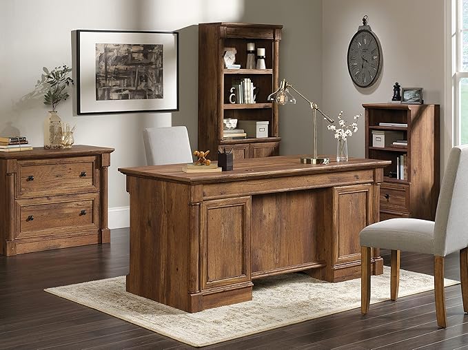Sauder Palladia Executive Desk, 29.5"D x 65.1"W x 29.61"H, Vintage Oak finish