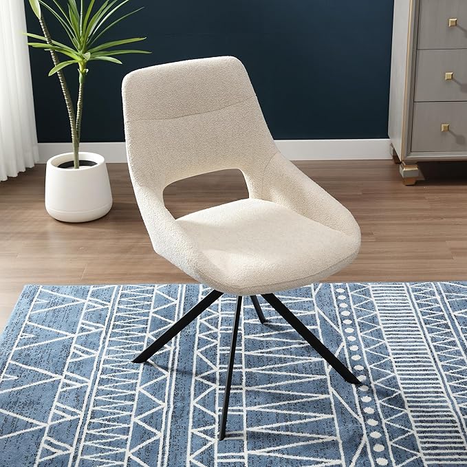 Mid Century Modern Desk Chair No Wheels Set of 1, Linen Fabric Swivel Dining Chair with Metal Legs, Swivel Accent Chair Armchair for Small Spaces, Home Office, Living Room, Bedroom, Beige