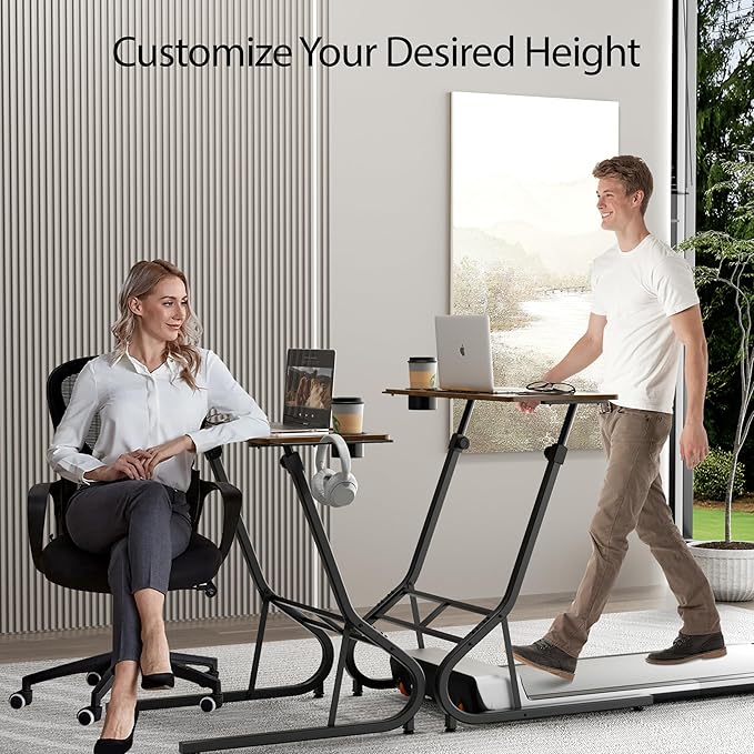 GRLEAF Adjustable Height Standing Desk for Walking Pad Treadmill, Desk for Laptop with Cup Holder, Desk for Bike/Cycling, Used for Bedrooms and Offices (Rustic Brown)