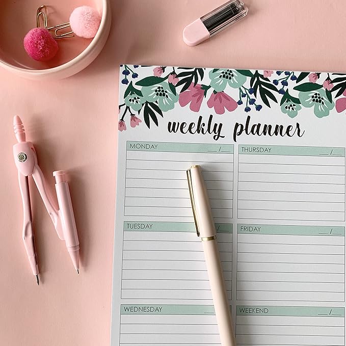 Weekly Planner Pad, 52 Letter Size Tear Off Sheets, 8.5” x 11” Undated Calendar Weekly Desk Planner Notepad, Daily Schedule Priorities To Do List for Week (Style 1)