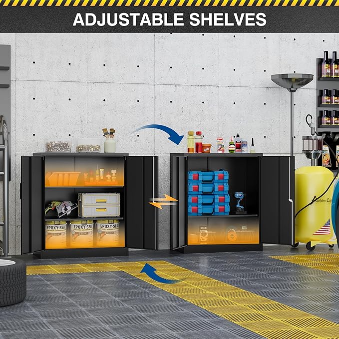 Metal Storage Cabinet-36” Tall Steel File Cabinets with Lockable Doors and Adjustable Shelves-Black Steel Storage Cabinet for Home, School, Office, Garage