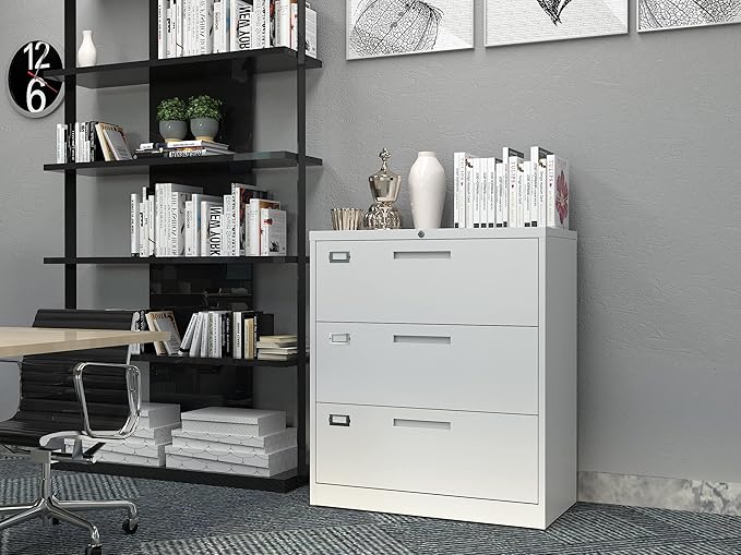 Lateral File Cabinet 3 Drawer,Metal Storage File Cabinet with Lock,Steel Lateral File Cabinet for Legal/Letter A4 Size,Wide File Cabinet for Office Home,Assembly Required