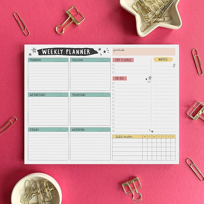 Weekly Planner Pad, 52 Letter Size Tear Off Sheets, 8.5” x 11” Undated Calendar Weekly Desk Planner Notepad, Daily Schedule Priorities To Do List for Week (Style 4)