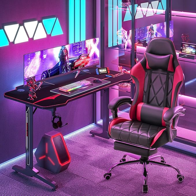 Homall Gaming Chair, Computer Chair with Footrest and Massage Lumbar Support, Ergonomic High Back Video Game Chair with Swivel Seat and Headrest (Red)