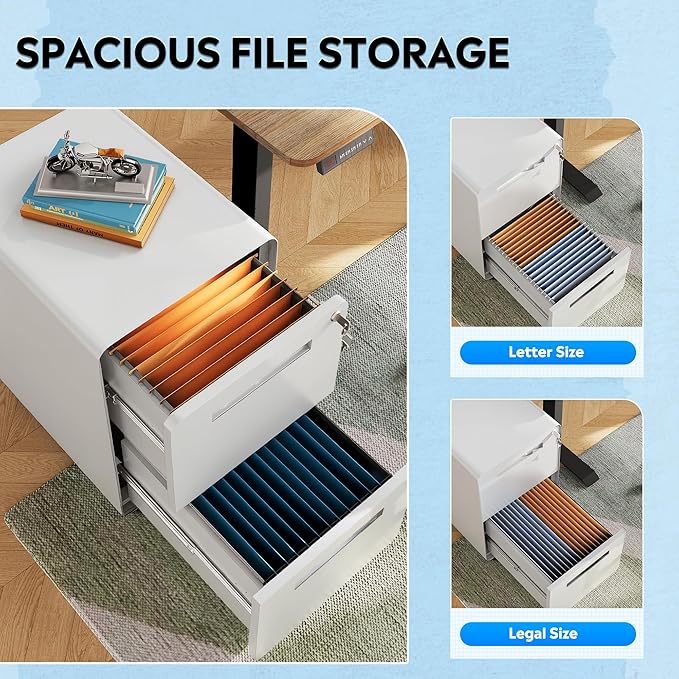 DEVAISE 2-Drawer File Cabinet with Lock, 0.7mm Thick Steel Mobile Filing Cabinet for Home Office, Under Desk Storage Organizer with Rounded Corners, Fully Assembled, 20" D x 15.8" W x 25" H, White