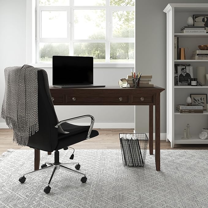 SIMPLIHOME Amherst SOLID WOOD Transitional 54 Inch Wide Desk in Farmhouse Brown, For the Office Desk, Writing Table, Workstation and Study Table