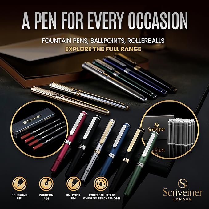 Scriveiner Copper Rollerball Pen - Stunning Luxury Pen, Schmidt Ink Refill, Best Roller Ball Gift Set for Men & Women, Professional, Executive Office, Nice Pens