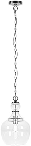 Henn&Hart 11" Wide Pendant with Glass Shade in Brushed Nickel/Clear, Pendant, Flush Mount Ceiling Light Fixture for Kitchen, Living Room