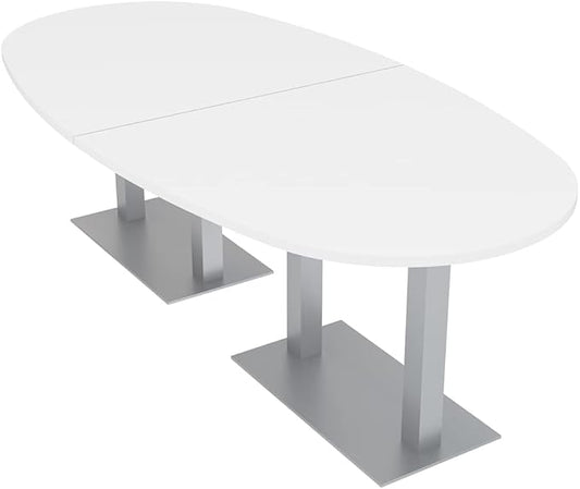 SKUTCHI DESIGNS INC. 8-Foot Conference Table with Metal Bases | Boat Oval Shape| Harmony Series | 8 Person | White