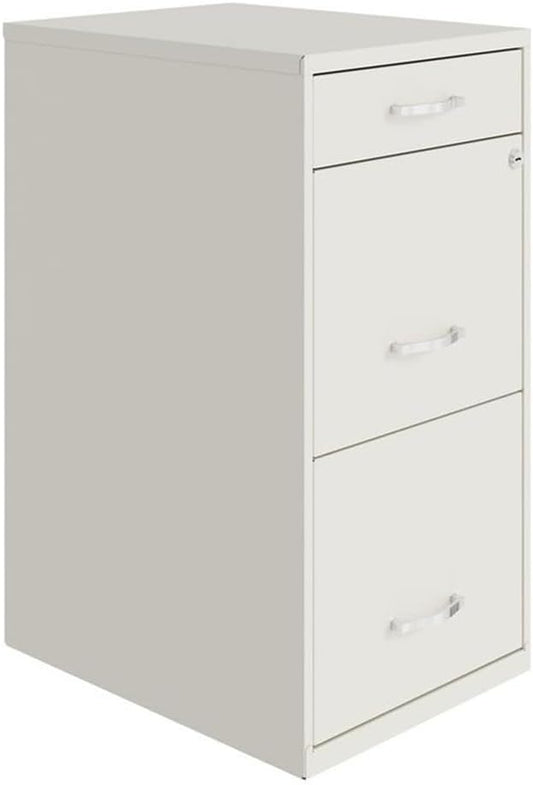 Pemberly Row 18" 3-Drawer Metal Organizer File Cabinet in Pearl White