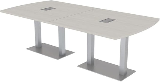 SKUTCHI DESIGNS INC. 8' Arc Rectangle Conference Table with Square Metal Base | 2 Data and Power Modules| Harmony Series | 8' Person Meeting Room Table | Lakeland Salt