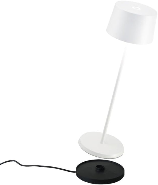 Zafferano, Olivia Pro Lamp, Rechargeable Cordless Table Lamp with Touch Control, Suitable for Indoor and Outdoor, Dimmer, 2700-3000 K, Height 14 Inches, White Color