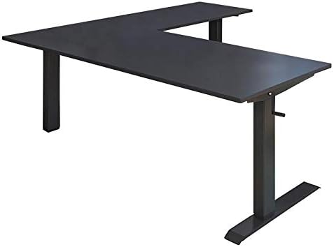 Stand Up Desk Store Crank Adjustable Height L-Shaped Standing Desk with Steel Frame (Black Frame/Black Top, 72" Wide)