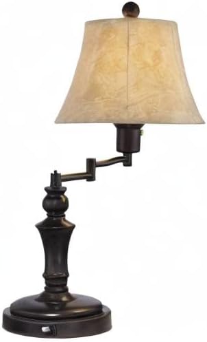 Regency Hill Corey Hill Traditional Rustic Natural Cottage Swing Arm Desk Table Lamps 21.75" High Set of 2 with USB Charging Port Bronze Metal Faux Leather Bell Shade for Living Room Bedroom