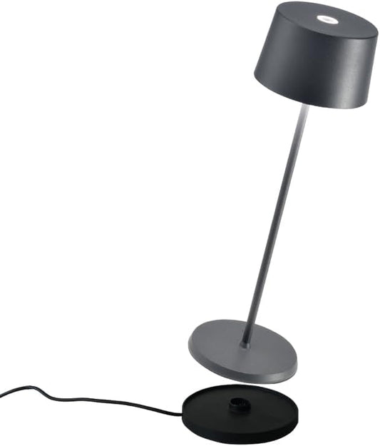 Zafferano, Olivia Pro Lamp, Rechargeable Cordless Table Lamp with Touch Control, Suitable for Indoor and Outdoor, Dimmer, 2700-3000 K, Height 14 Inches, Dark Grey Color