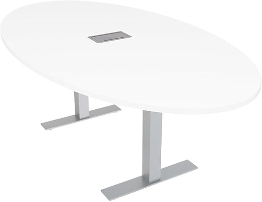 SKUTCHI DESIGNS INC. 6 Person Oval Conference Table with Data and Electric | Harmony Series | 4'X7' Table | White