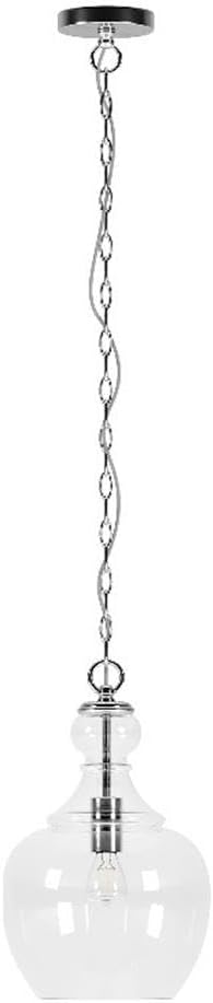 Henn&Hart 11" Wide Pendant with Glass Shade in Brushed Nickel/Clear, Pendant, Flush Mount Ceiling Light Fixture for Kitchen, Living Room