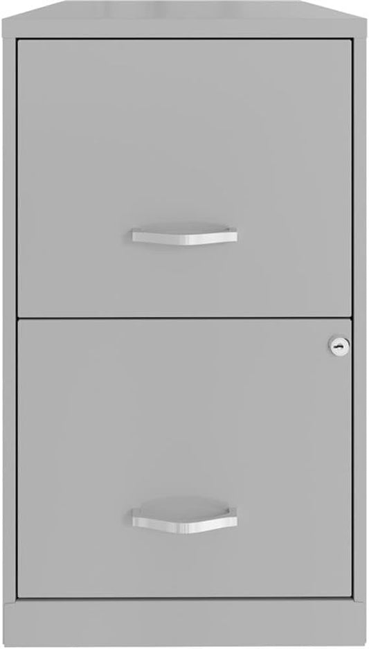 Pemberly Row Contemporary 18in 2 Drawer Metal File Cabinet Arctic Silver