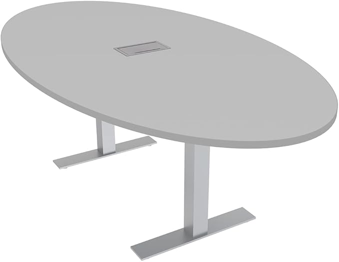 SKUTCHI DESIGNS INC. 6 Person Oval Conference Table with Data and Electric | Harmony Series | 4'X7' Table | Light Gray
