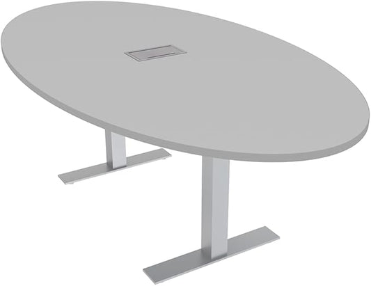 SKUTCHI DESIGNS INC. 6 Person Oval Conference Table with Data and Electric | Harmony Series | 4'X7' Table | Light Gray
