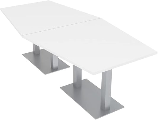 SKUTCHI DESIGNS INC. Harmony Series Hexagon Modular Shaped Conference Table with Brushed Silver Square Metal Base | 8 Person Meeting Tables for Offices, Training Rooms, and Homes | White � 8 Ft