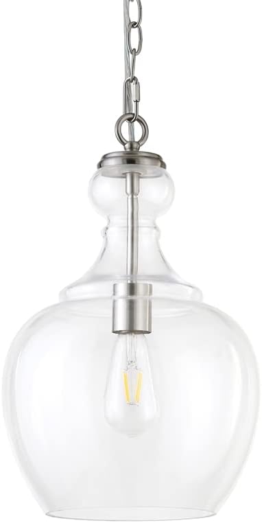 Henn&Hart 11" Wide Pendant with Glass Shade in Brushed Nickel/Clear, Pendant, Flush Mount Ceiling Light Fixture for Kitchen, Living Room